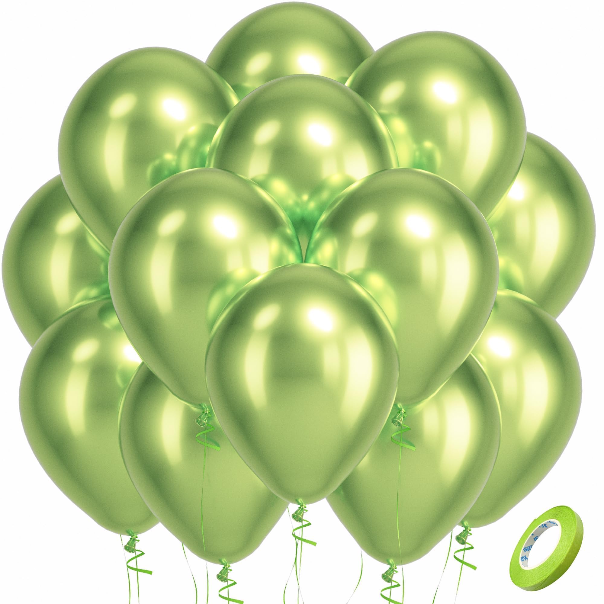 Bezente Metallic Green Balloons Latex Party Balloons 100 Pack 12 inch | Metallic Apple Lime Green Balloons for Summer Wedding Engagement Bridal Shower Birthday Party Decorations