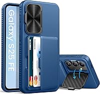 Vista 1 de for Samsung Galaxy S25 FE Case with Card Holder, Built-in Stand & Camera Lens Cover, Shockproof Rugged Silicone Raised Edge Protective Wallet Phone