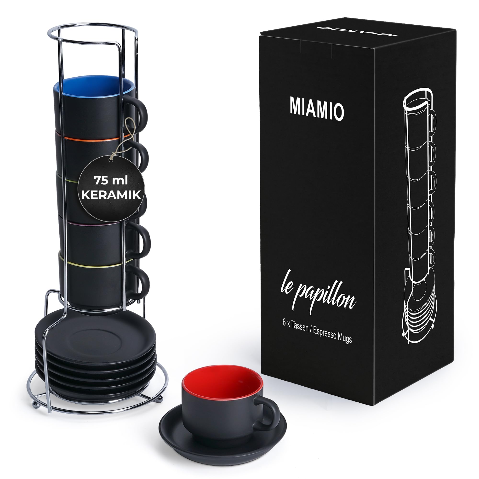 Francois Et Mimi Espressotassen Set – 6 Mini-Tassen Mit Untertassen Aus Keramik, Grau, Spülmaschinenfest