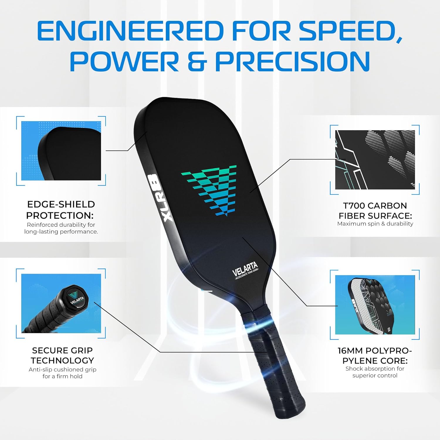 Velarta Professional Pickleball Paddles – Best Pickleball Paddle - Pickleball Paddles Carbon Fiber T700 - USAPA Approved - 16mm Paddle Racket for Enhanced Control - Paddle Rackets for Adults
