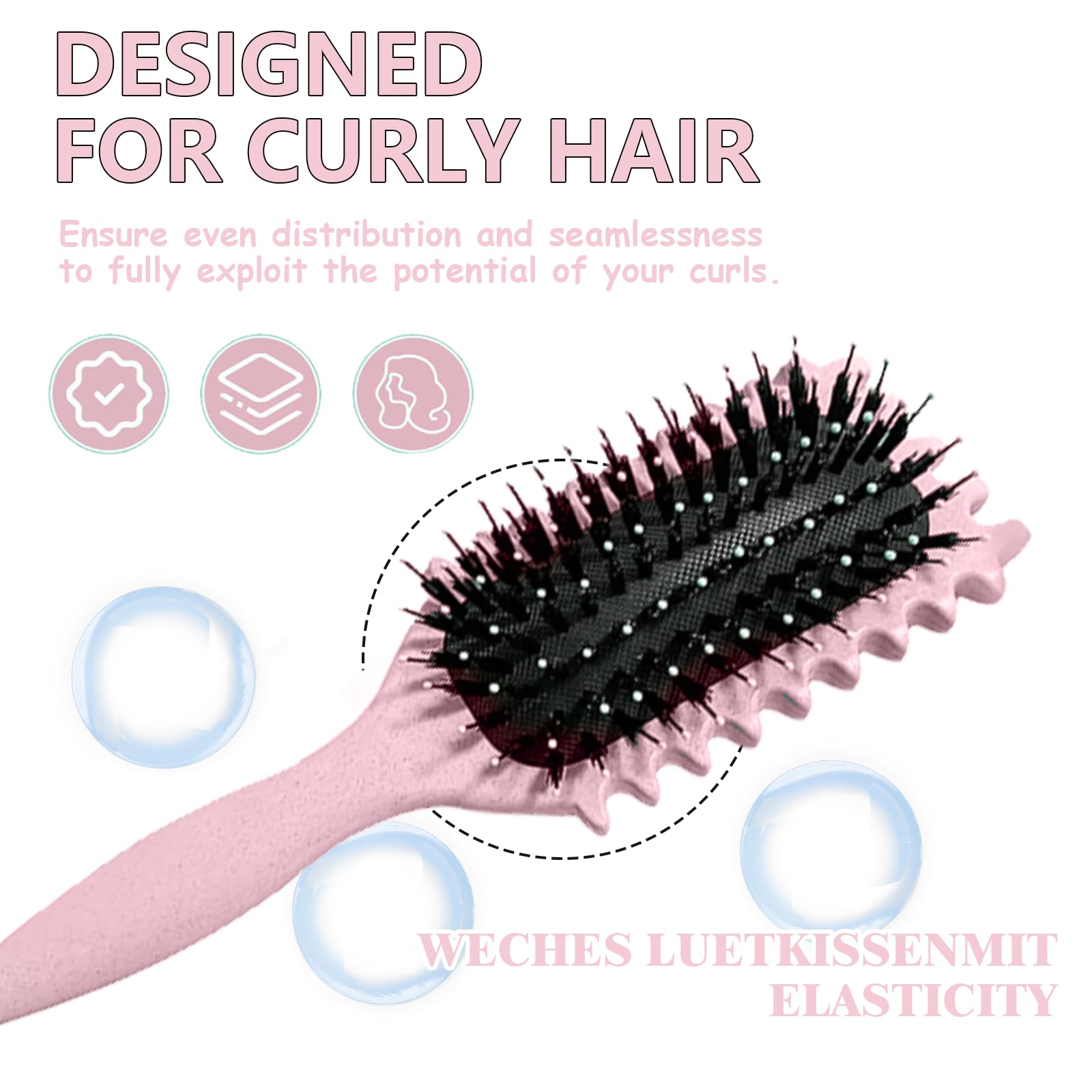 Marque : longyier Brosse à boucler, brosse coiffante pour cheveux bouclés d'hommes et de femmes pour fixer et modeler les boucles, réduire les mèches rebelles et la séparation des boucles (Rose, 24cm) in use