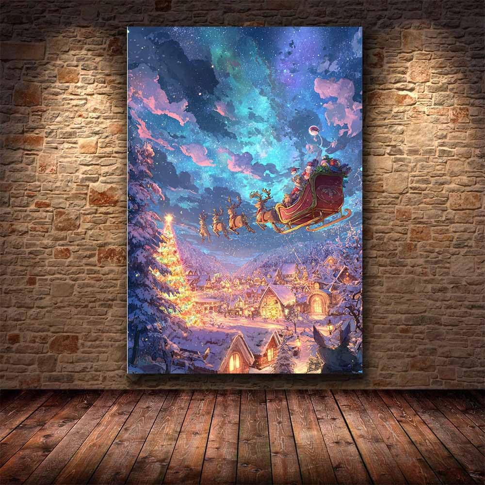 DMZPKZB Quadro natalizio jego tkanina Święty Mikołaj Quadro natalizio daje sztukę, plakat na materiał, soggiorno, bufio, camera da letto, bagno, studio (fioletowy169-60x90cm oprawione