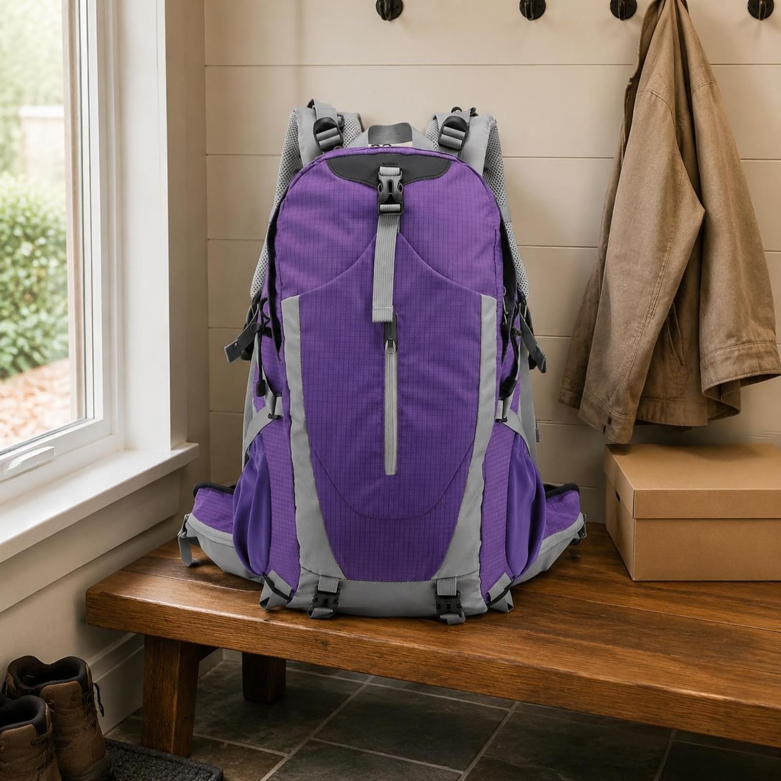 Zaino Trekking Zaino Escursionismo Zaino da Viaggio Zaino Outdoor Zaino Giornaliero in Nylon E Poliestere con Spallacci Imbottiti E Pannello, Grigio, Grigio Scuro