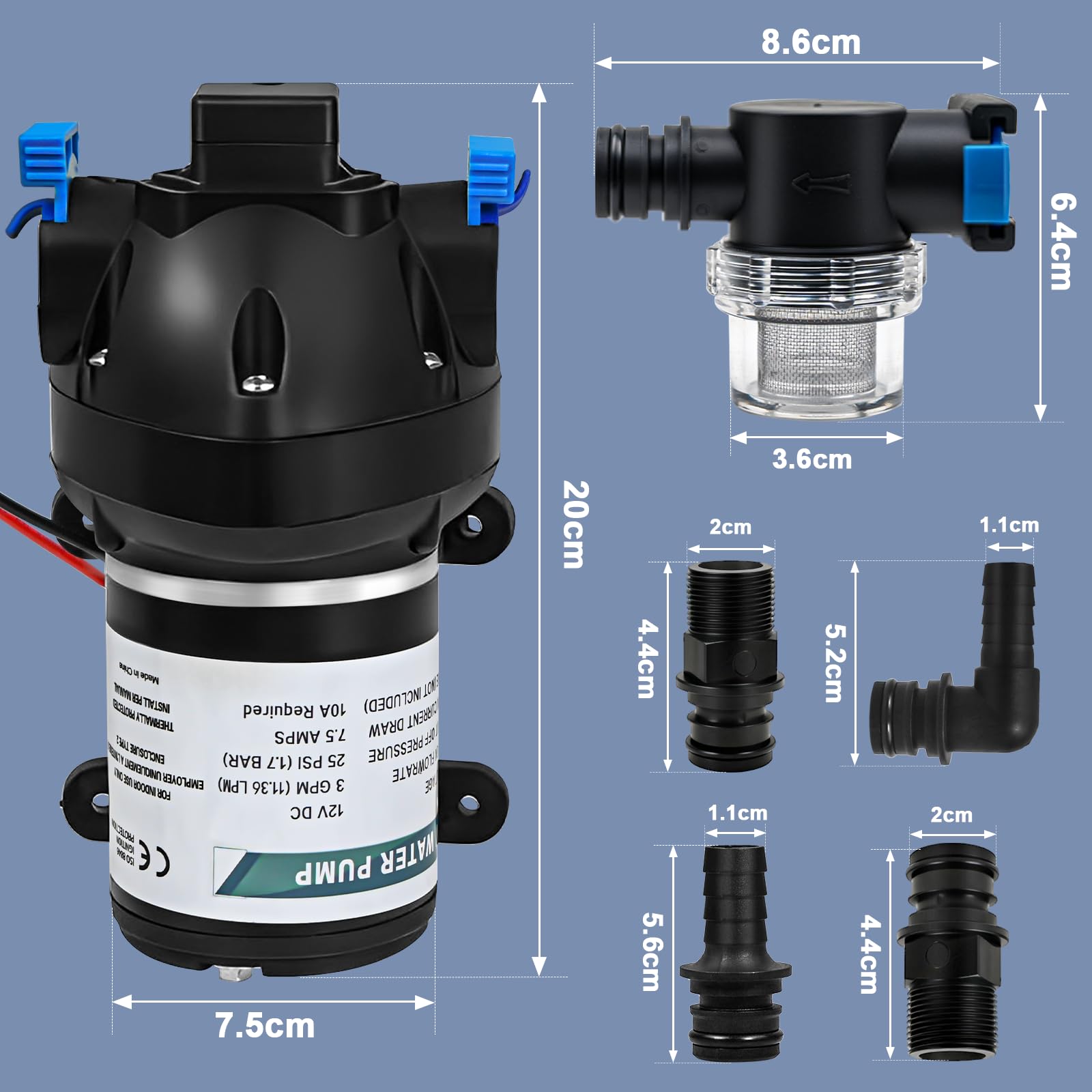 Bomba de presión de agua - 12 V - 3 GPM - 25 PSI