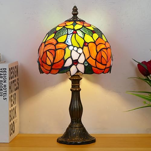 Miniatura 4 de Pequeña lámpara Tiffany Mini lámpara de mesa de vidrieras estilo rosa acento memoria simpatía lámpara 8 x 14.5 pulgadas