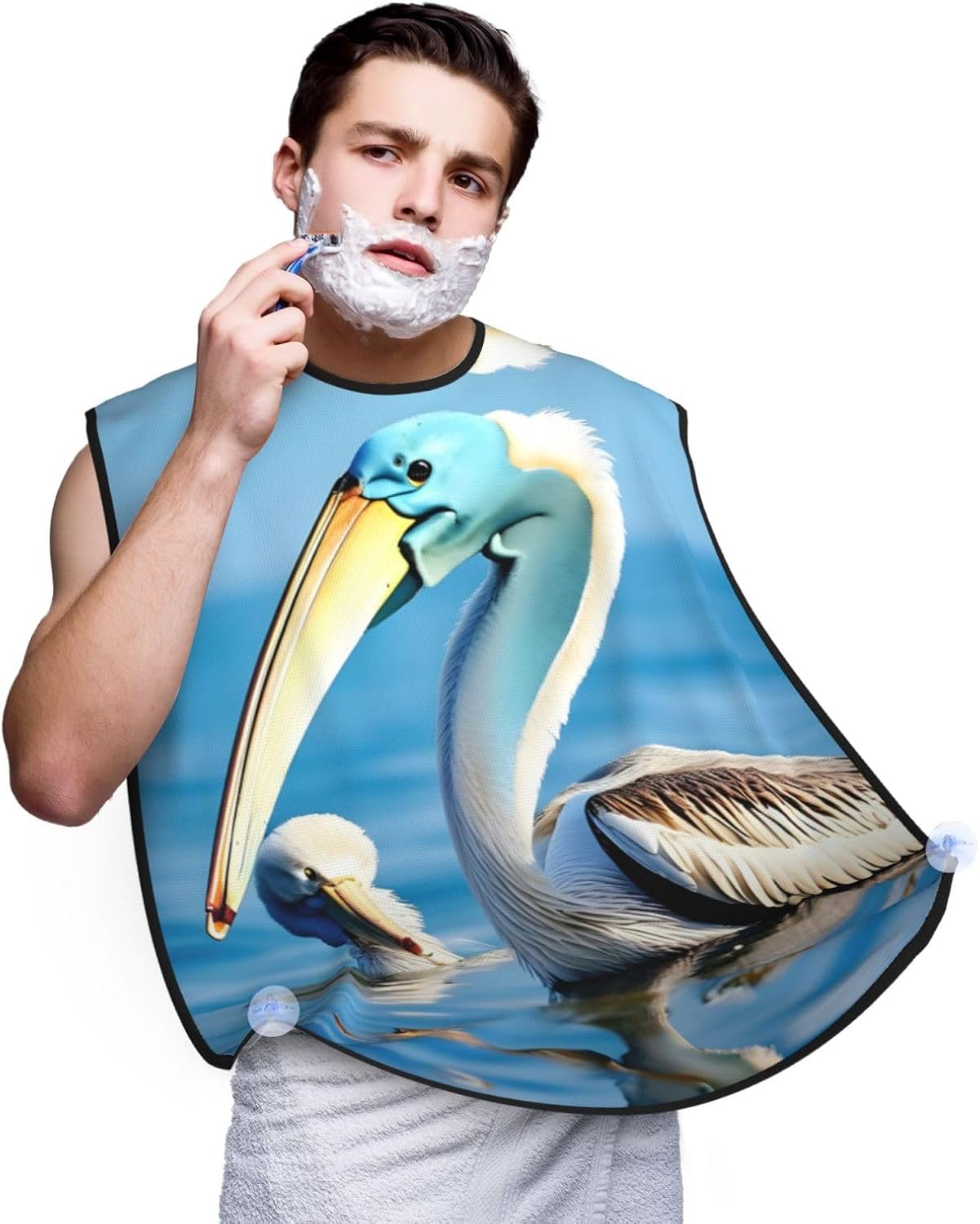 Pelican Bird Blue Sea Sky Print Beard Bib Apron For Men, Beard Hair Catcher For Men Shaving Trimming,Beard Cape Cloth