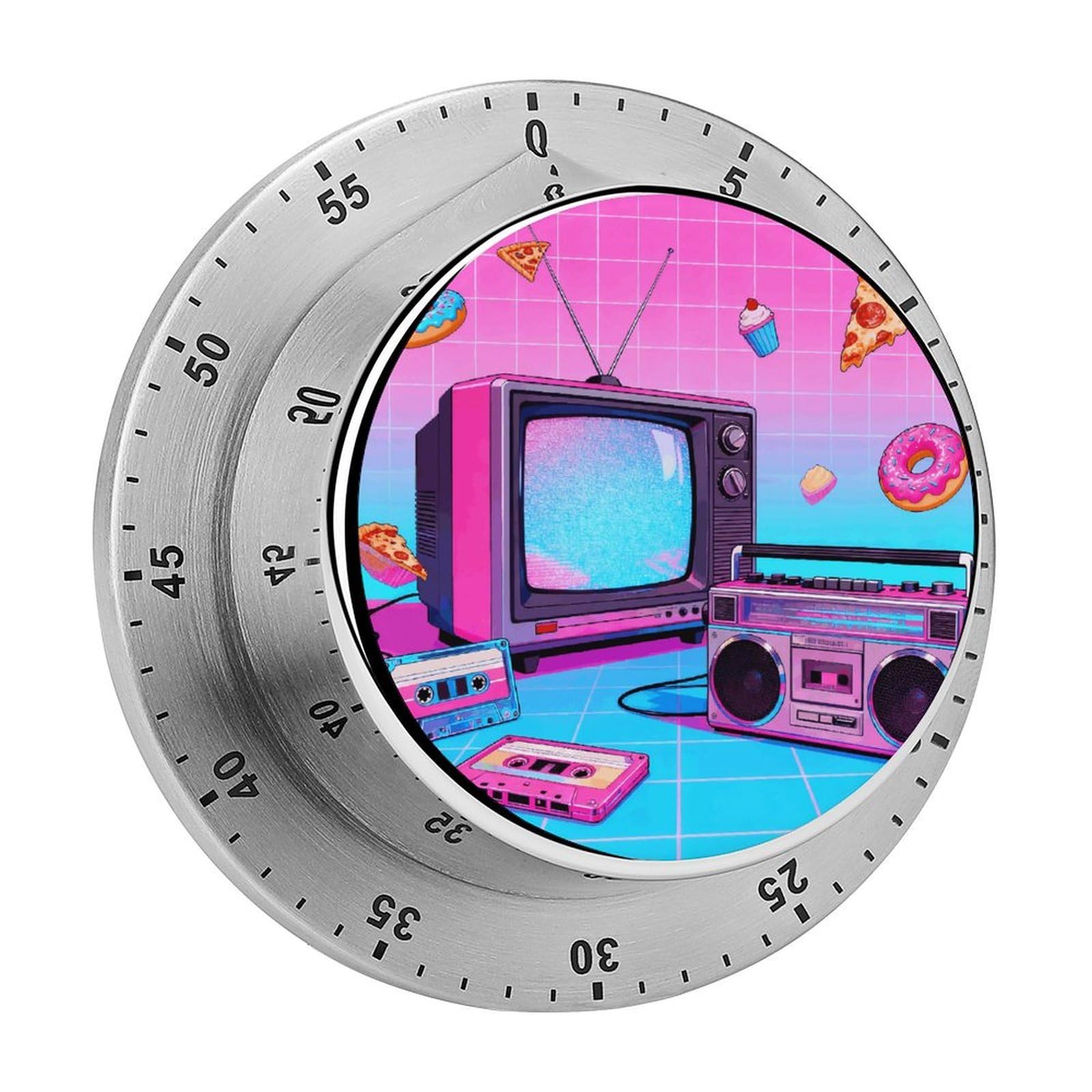60 Minute Wind Up Timer, Visual Mechanical Timer with Loud Alarm, Retro Gadgets Collage Kitchen Timers for Cooking - No Batteries Required - Magnetic Backing, Exquisite Stainless Steel Body