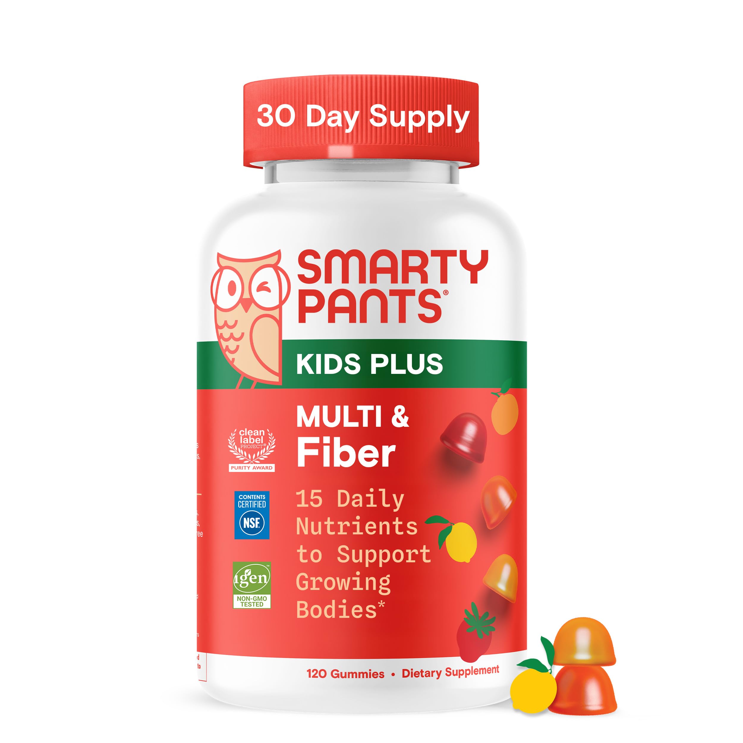 SmartyPants Kids Multivitamin & Fiber Gummies: Prebiotic Fiber to Support Kids Digestion with Vitamin D3, C, Vitamin B12, B6, A, Zinc, Biotin, Folate, Three Fruit Flavors, 120 Count (40 Day Supply)
