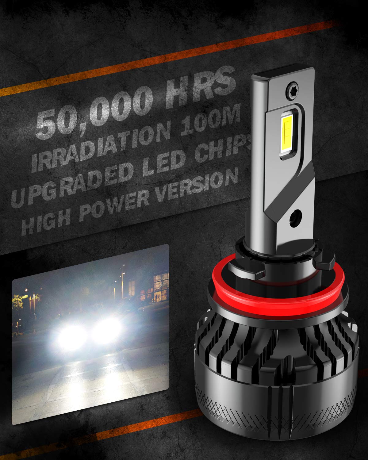 OUSHI Ampoule H11 LED, Canbus 110W 20000LM 6500K Xenon Blanc Haute Puissance Kit De Conversion H8 H9 Phares à LED Ampoules Auto (Pack de 2)