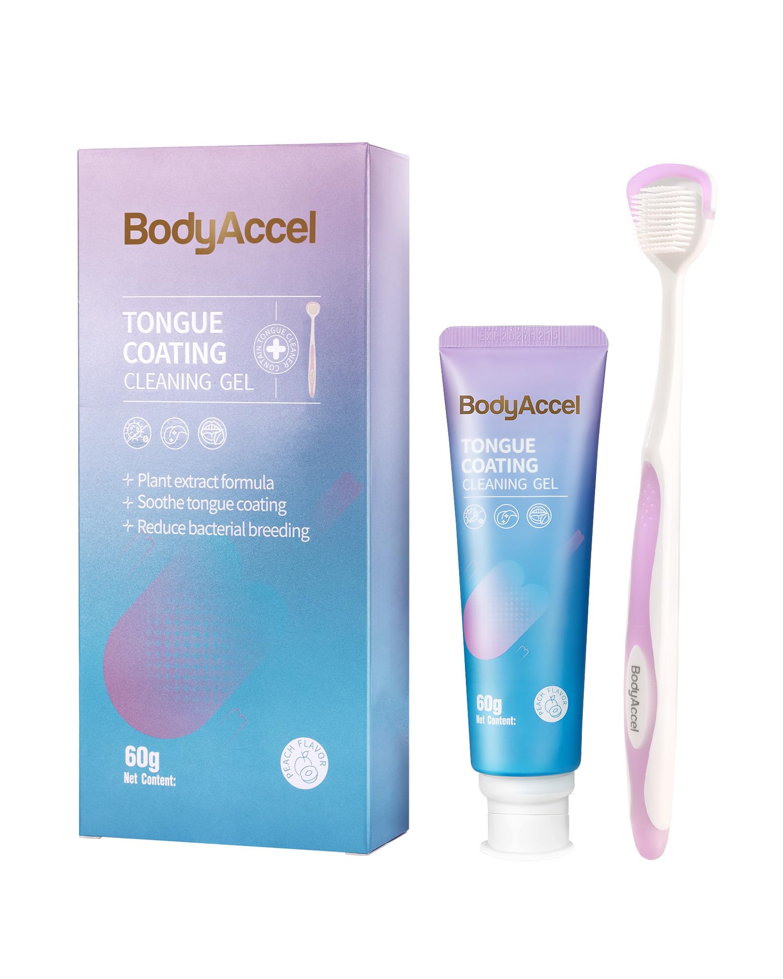 BodyAccel Tongue Cleaner Gel with Tongue Brush – Fresh Breath Oral Care Kit – Tongue Scraper Gel Set for Bad Breath Removal, Maintain Oral Health