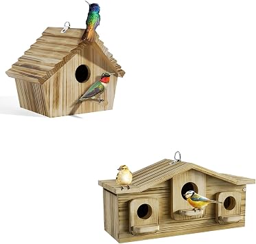 Auslar Bird Houses for Outside, 1 Hole & 3 Hole Hanging Bluebird House for Outdoor