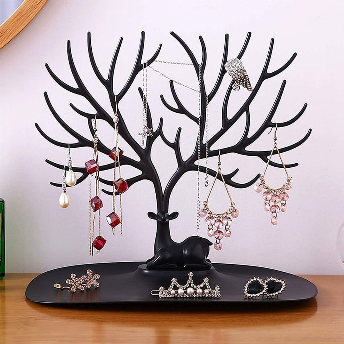 Stavae plastic Little Deer Accessories Creative Sika Deer Tree Tray Display Stand Holder Organizer, Jewelry Rack, Key Holder (White)