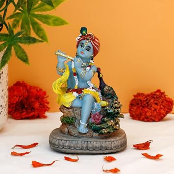 Indian Lord Krishna Idol Statue - 4.3" H Hindu God Krishna Diwali Gifts for India Friend Small Krishna Home Temple Mandir Pooja Murti Item Altar Meditation Yoga Room Spiritual Decor
