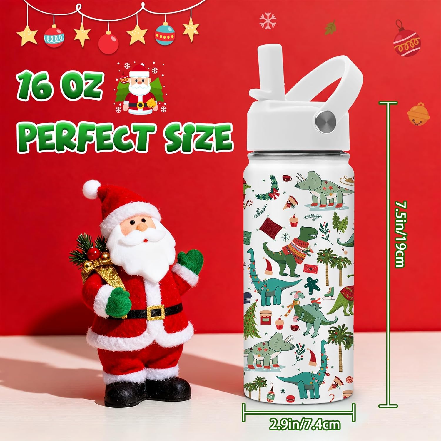 Dinosaur Gifts, Dinosaur Water Bottle 16 oz, Dinosaurs Insulated Water Bottle With Straw, Christmas Gifts For Women Girls Mother Best Friends, Dinosaurs Insulated Cup - Image 3