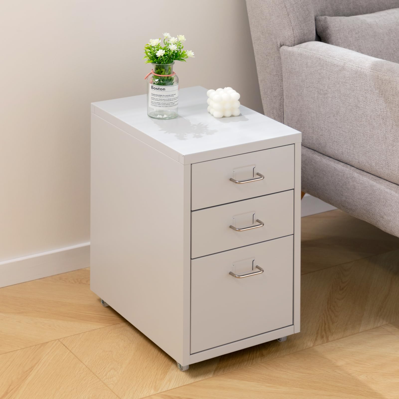 HollyHOME Armoire de classement mobile à 3 tiroirs, armoire de classement, organisateur de classement sous bureau avec roulettes, armoire de rangement en métal à roulettes pour la maison et le bureau