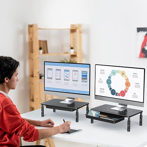 Miniatura 7 de Zimilar Soporte elevador para monitor con cajón, soporte de monitor de metal ajustable de 3 alturas con malla única de estrella para computadora,