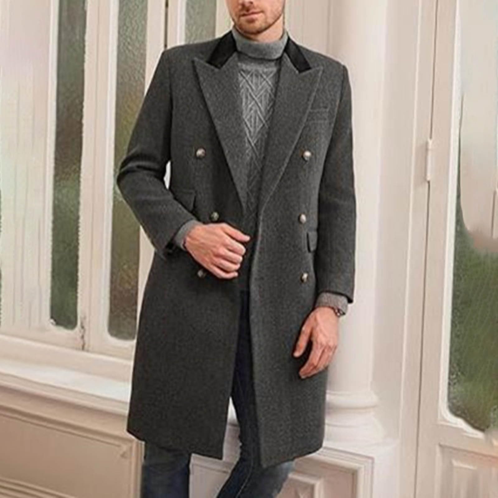 Trench Uomo Corto,Men&aposs Anoraks | Cappotto invernale maschile con stile moderno giacca lunga in lana soffice e caldo comfort elevato