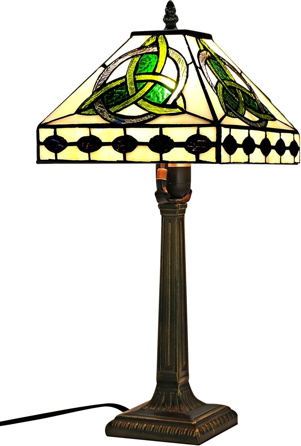 KY&BOSAM Irish Tiffany Table Lamps Round Celtic 17500 Lumens Tiffany Style Lamp Light Stained Glass Desk Lamp Shade E26 Bulb Holder Metal Base Memory Bedroom Living Room Office St Patrick's Day Decor