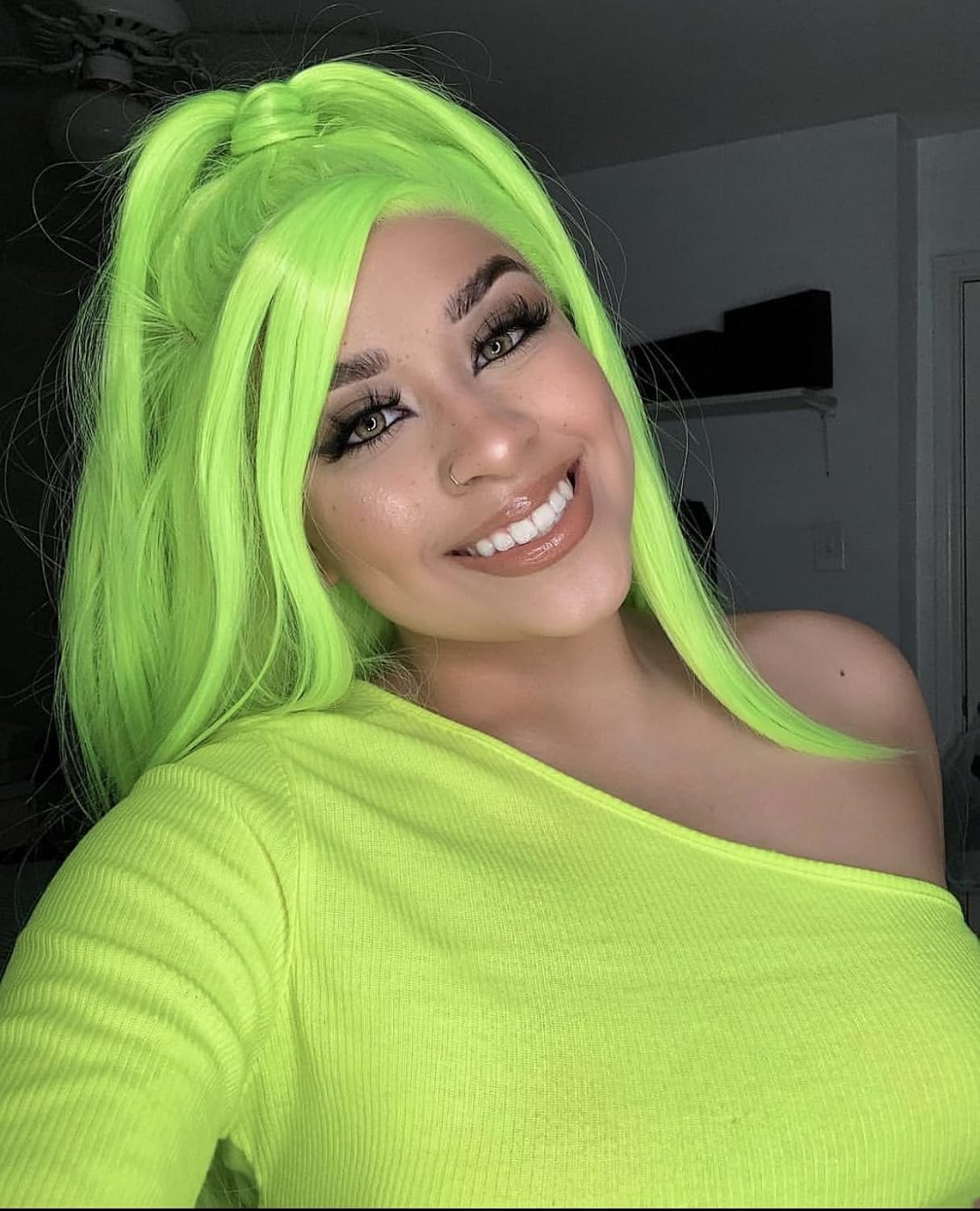 Green Wig Long Body Wave Hair Natural Hairline Heat Resistant Fiber Synthetic Lace Front Wigs for Women Cosplay Party Holidays 24 Inch