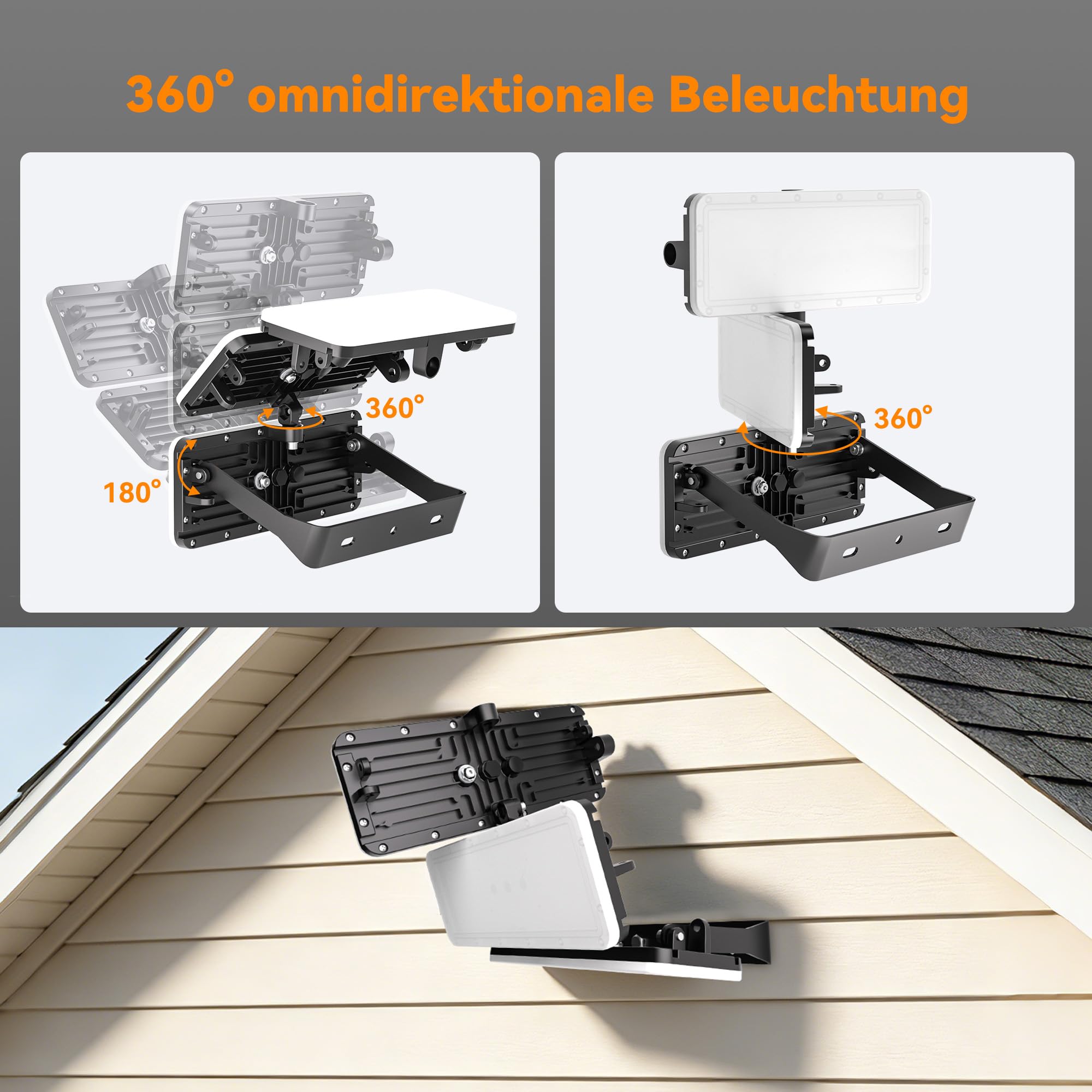 SOLLA 2026Lite Projecteur extérieur LED 300 W 30 000 lm haute performance, blanc lumière du jour 3000 K, étanche IP65, 3 têtes réglables, lumière de sécurité extérieure pour cour, parking, terrain de