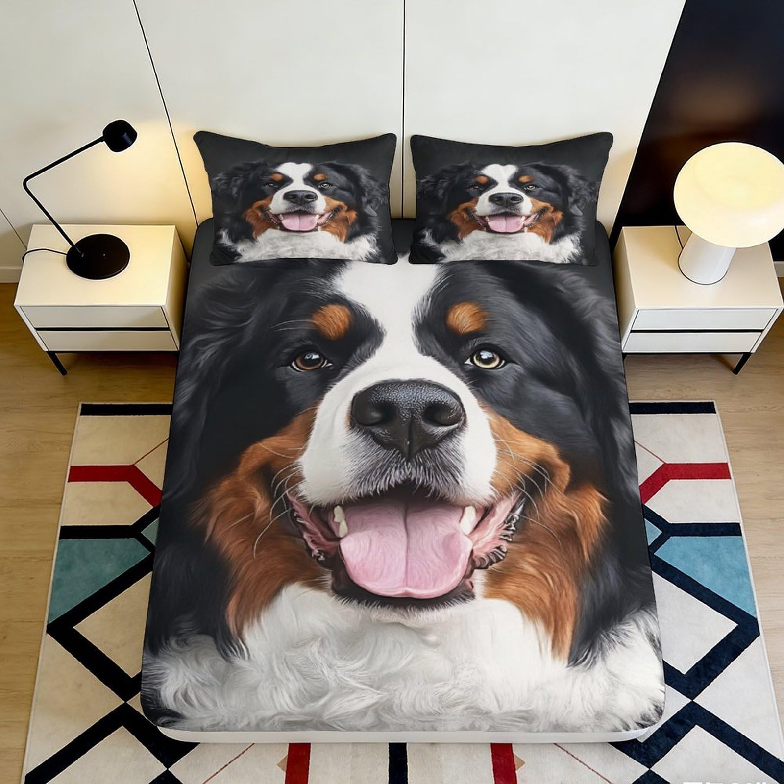 Pnayamiorkfel Style-9 3D Printed Bernese Mountain Dog Fitted Sheet Microfiber Soft Decorative Dog Portrait Bed Cover For Bedroom Guestroom 90X200x25cm