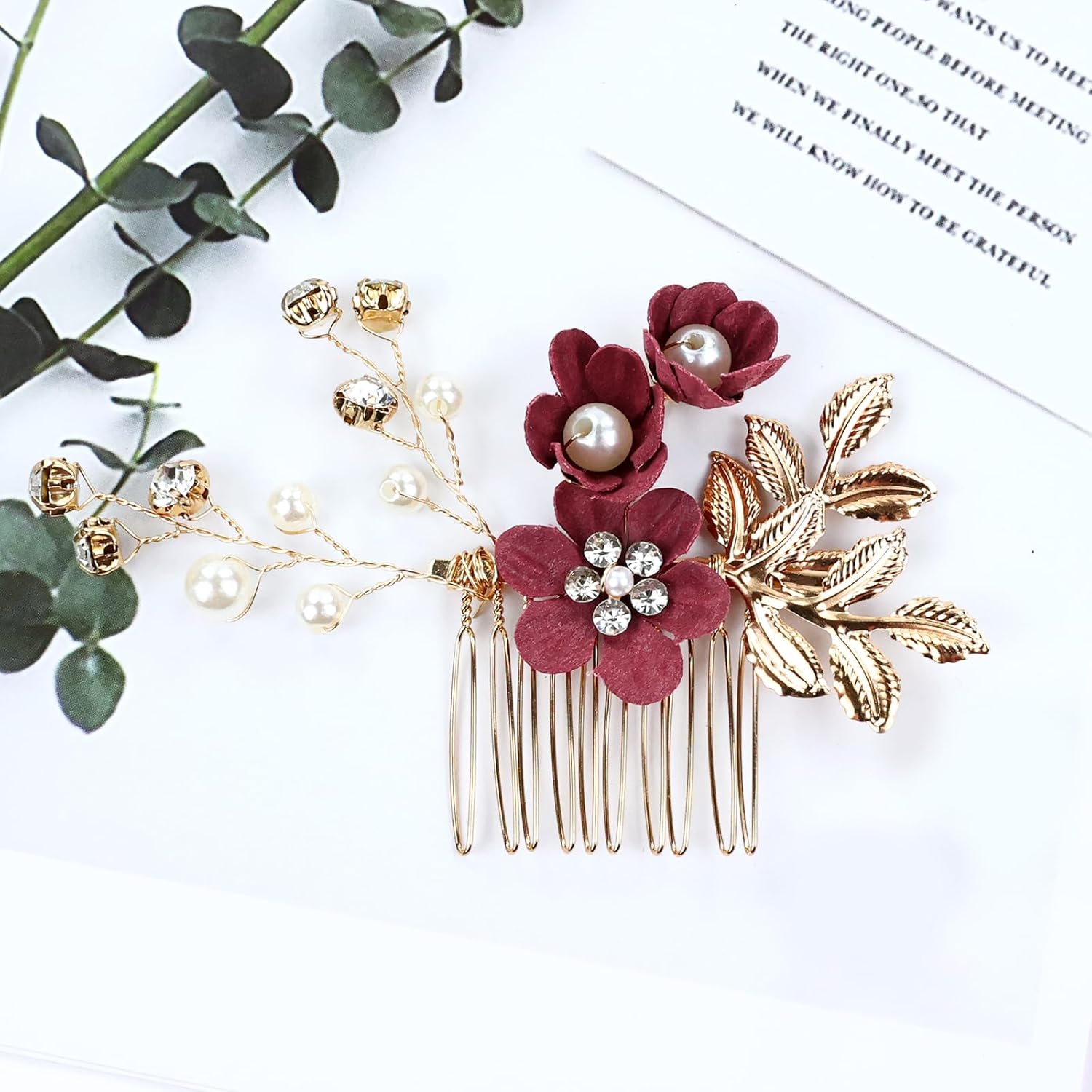 inSowni 20 Pack Classic White Dusty Pink Blue Flower Bridal Wedding Hair Side Combs+U-shaped Flower Hair Pins+Twist Spiral Pearl Hair Pins Pieces Headpieces Accessories for Brides Bridesmaids Women - Image 7