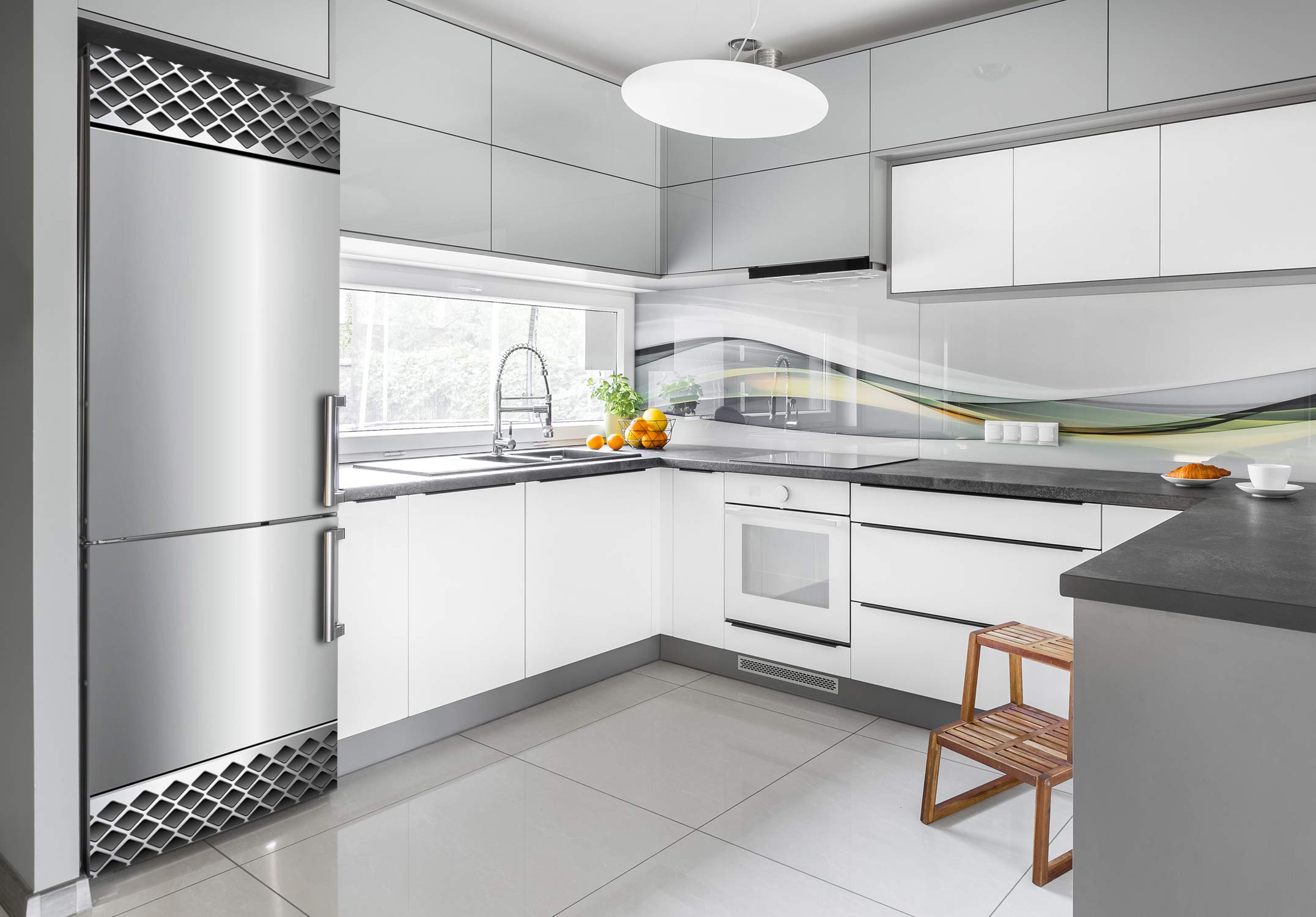 Tulup Adesivo Frigo 70x190cm Stickers Copri Frigorifero Porta Cucina - Sfondo Metallico