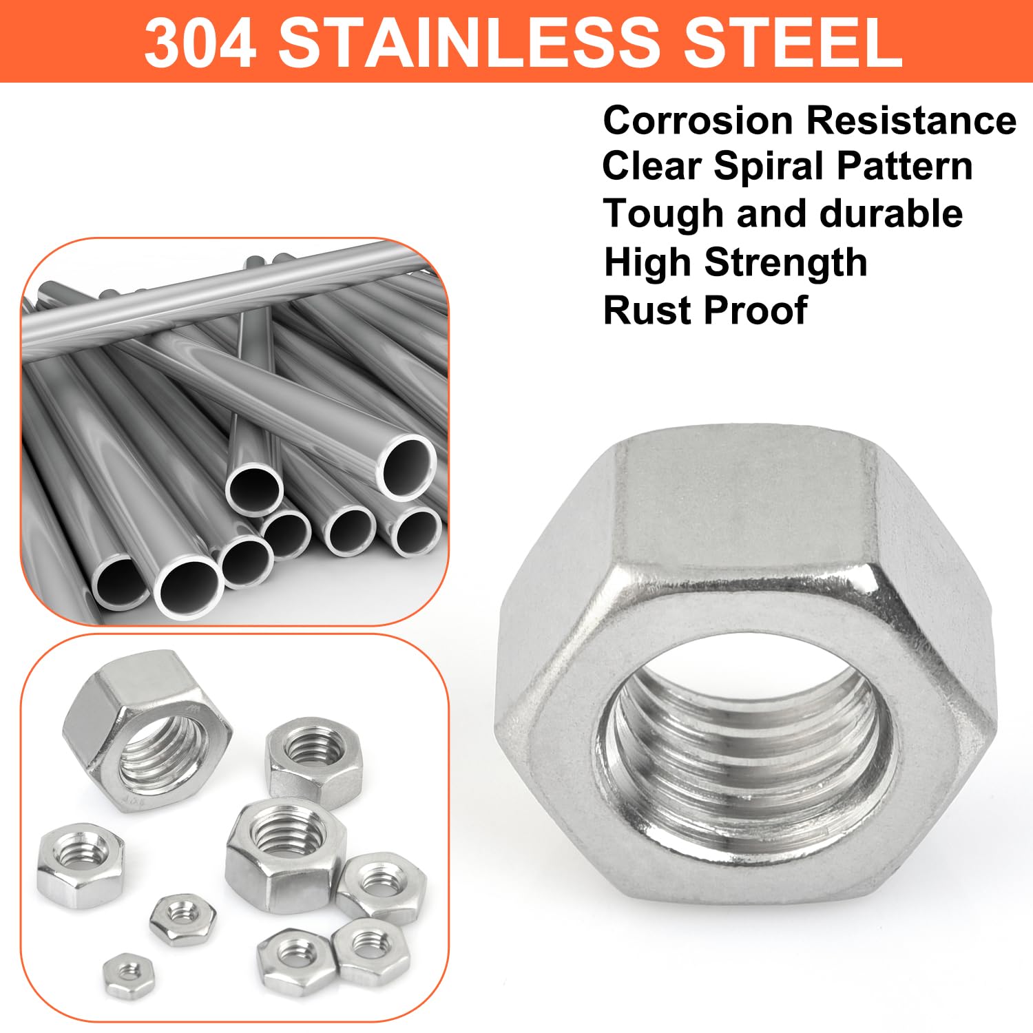 Stainless Steel Hex Nuts Kit - 150 PCS -3