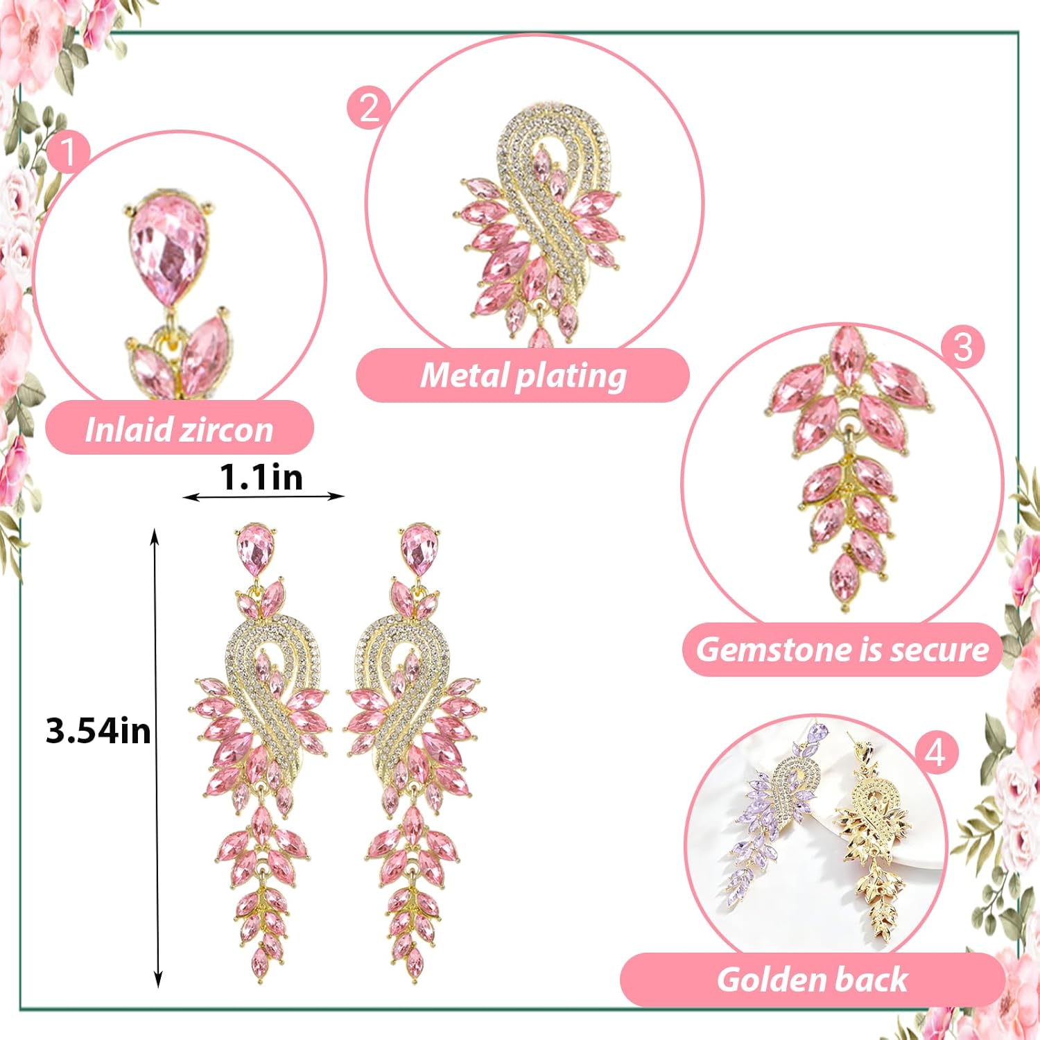 Gorgoos 6 Pairs Leaf Design Drop chandelier Earrings dangle with Crystal Accents Bridal Wedding Evening Party Jewelry for Women ﻿ - Image 2