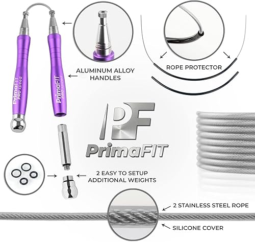 Miniatura 4 de PrimaFIT Jump Rope Pro Speed Skipping Rope Adjustable Adult Jumping Rope Weighted Aluminium Handles for Double Dutch Boxing Workout Crossfit