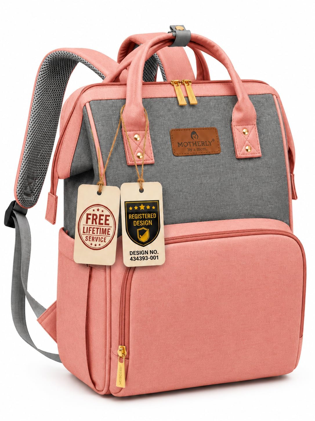 Motherly Crown Dual Tone Diaper Backpack for Mothers, Maternity Bag for Newborn Baby, Mother Travelling Bag, Multiple Pocket Water Resistant Hospital Bag for moms with Warranty (Pink & Gray)-image-40