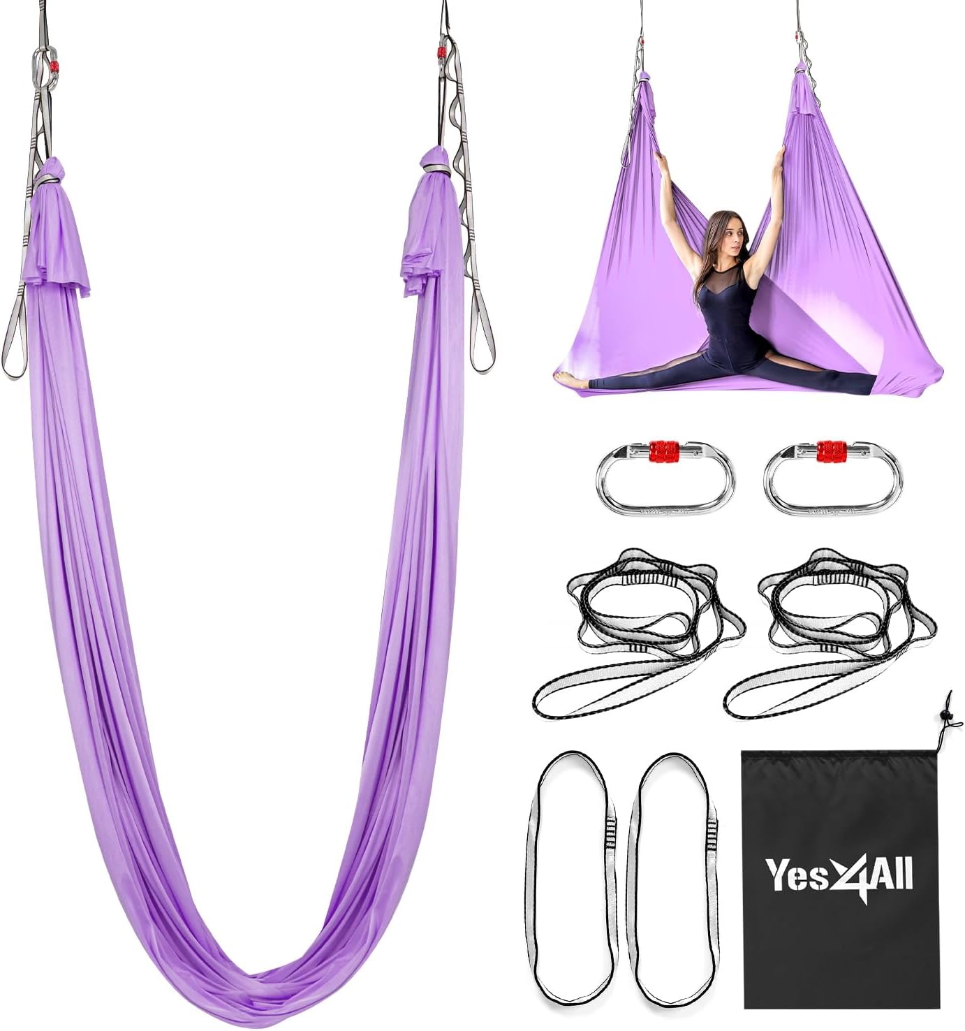 Yes4All Aerial Yoga Hammock 5.5 Yards, 198 Inches Height Aerial Silks, Yoga Trapeze Increasing Strength, Flexibility and Balance