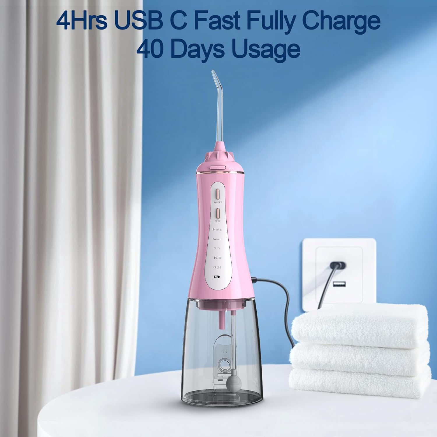 Water Dental Flosser for Teeth - 350ML Large Tank 5 Modes & 6 Tips Cordless, Oral Irrigator Waterproof, Portable Teeth Cleaning and Flossing with Effective Plaque Remover for Adults (Pink) - Image 5