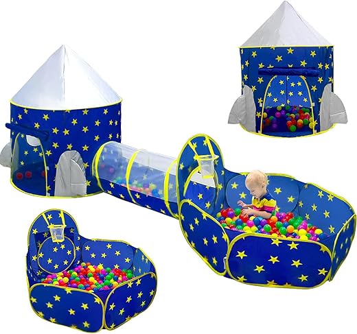PigPigPen 3pc Kids Play Tent for Boys with Ball Pit, Crawl Tunnel, Princess Tents for Toddlers, Baby Space World Playhouse Toys, Boys Indoor& Outdoor Play House, Perfect Kid’s Gifts