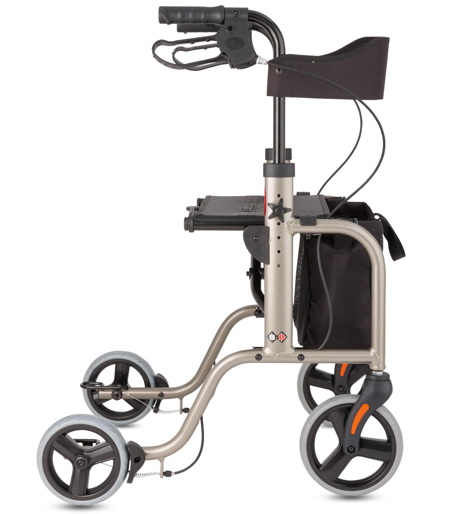 Bischoff & Bischoff RL-Smart Rollator, faltbar – Leichtgewicht-Rollator für drinnen und draußen, Gehwagen mit abnehmbarer Tasche und Stock-Halter, Platin