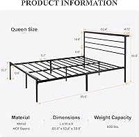 Vista 2 de SHA CERLIN Base de cama tamaño Queen con estante de cabecera y base de metal resistente, no necesita somier, color marrón