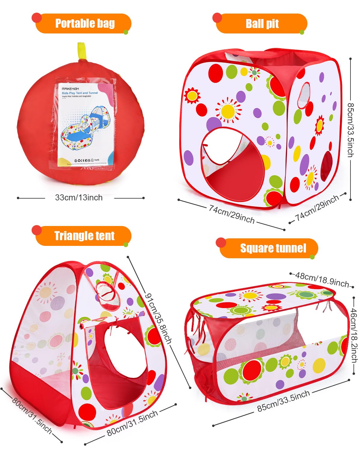 MAIKEHIGH Tunnel Gioco per Bambini, 4 en 1 Pop Up Tenda con Pieghevole Piscina Palline Interno Esterno Giardino Gioco Ragazzi Ragazze Compleanno Regalo | Pieghevole Piscina Palline Interno Esterno Giardino Gioco Ragazzi Ragazze Compleanno Regalo
