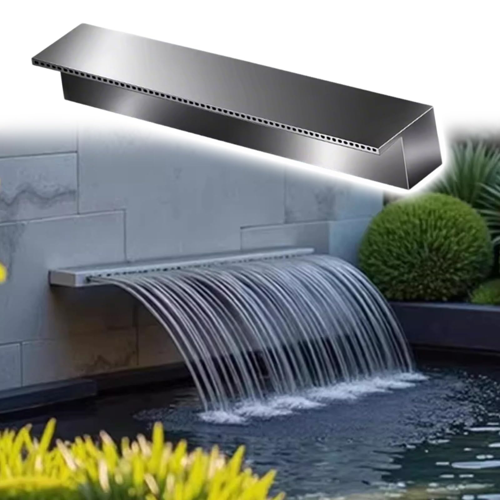 Cascata in acciaio inossidabile Spillway per stagni Fontana esterna resistente Caratteristiche 61 "Commercial & Home Patio Cascata Stagno Fontana Attrezzatura