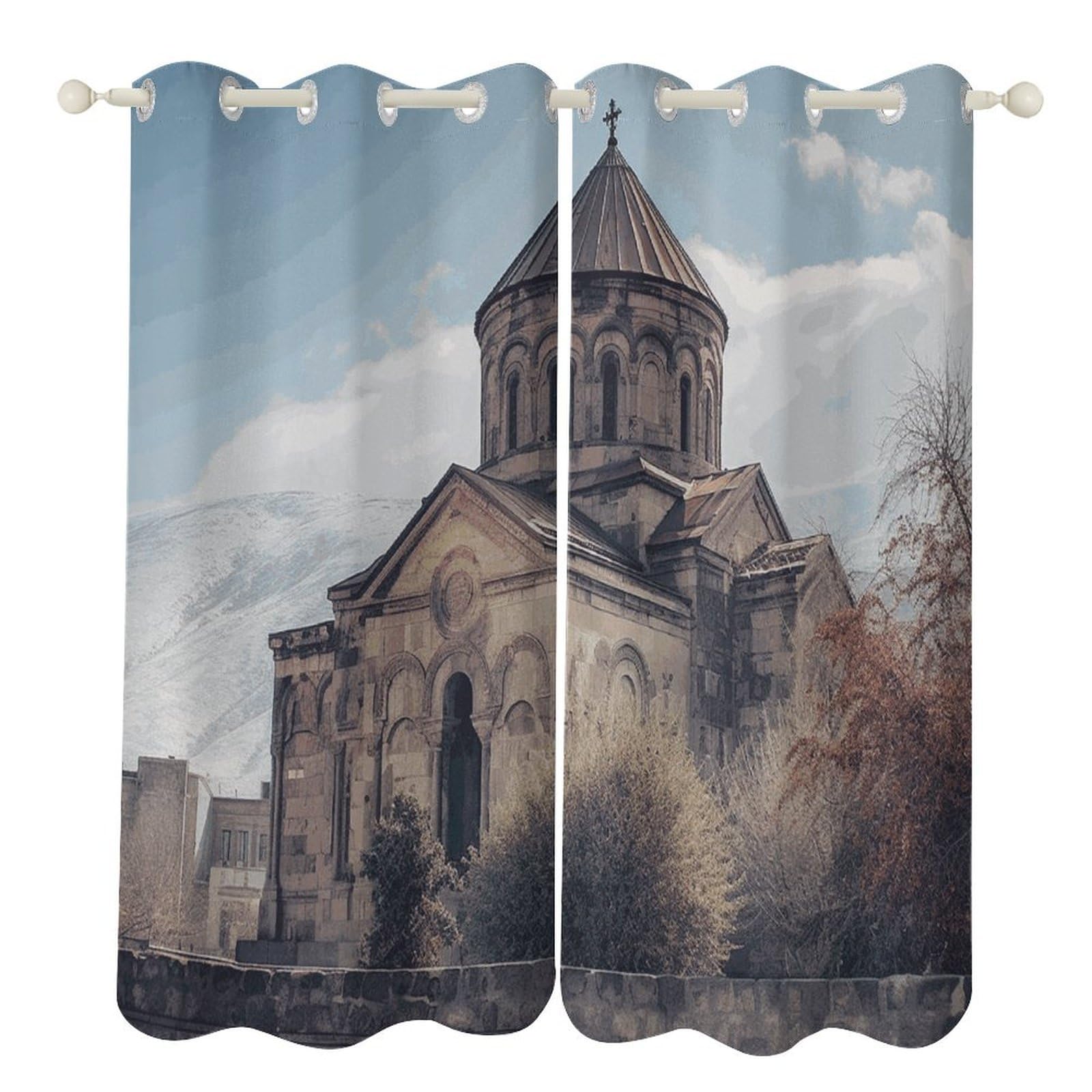 Rideaux occultants pour salon et chambre au motif église arménienne