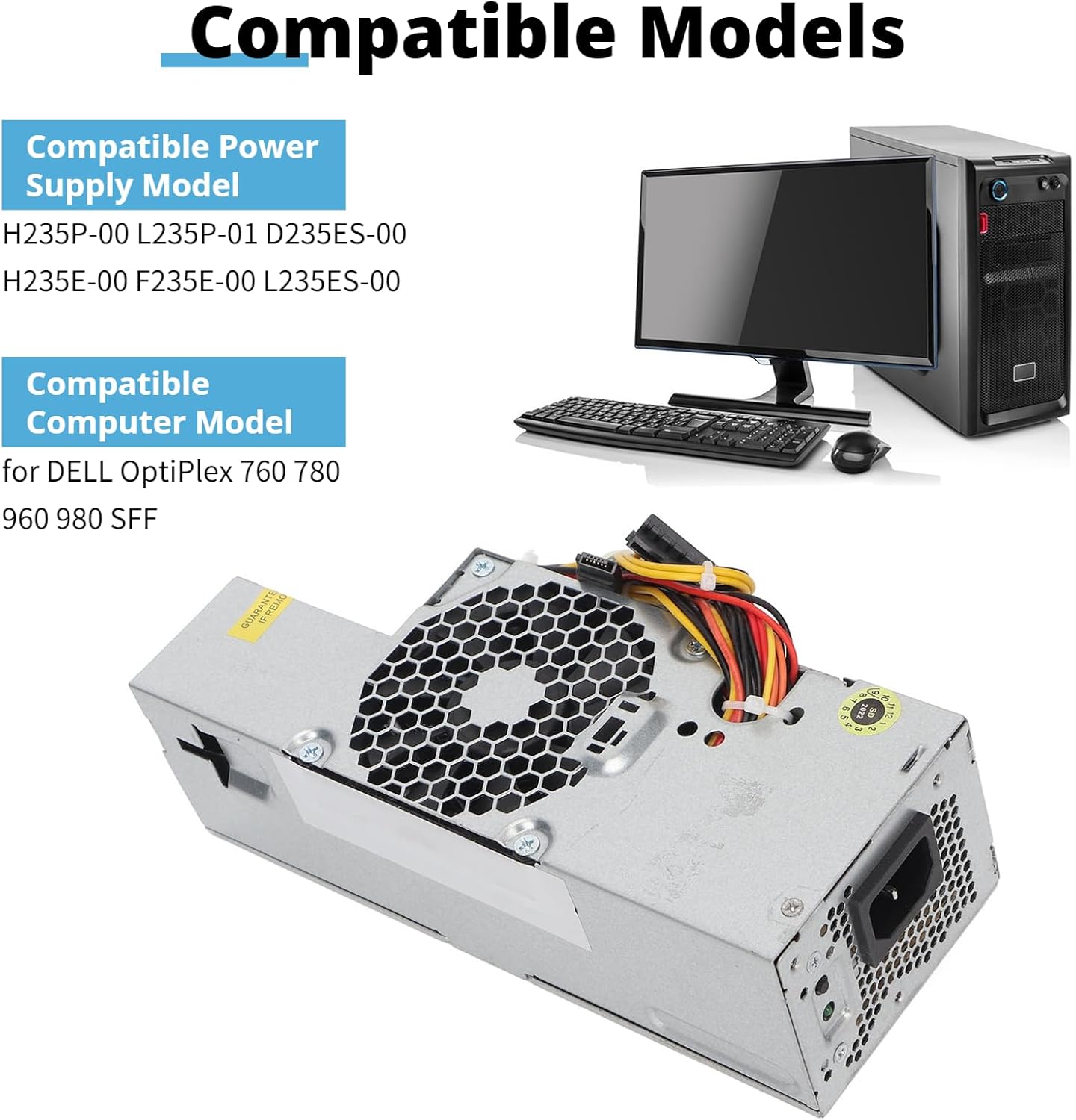235W PC Power Supply, Quiet Cooling Fan Fully Modular Power Supply, Long Service Chassis Power Supply for OptiPlex 760 780 960 980 SFF AC 100 to 240V