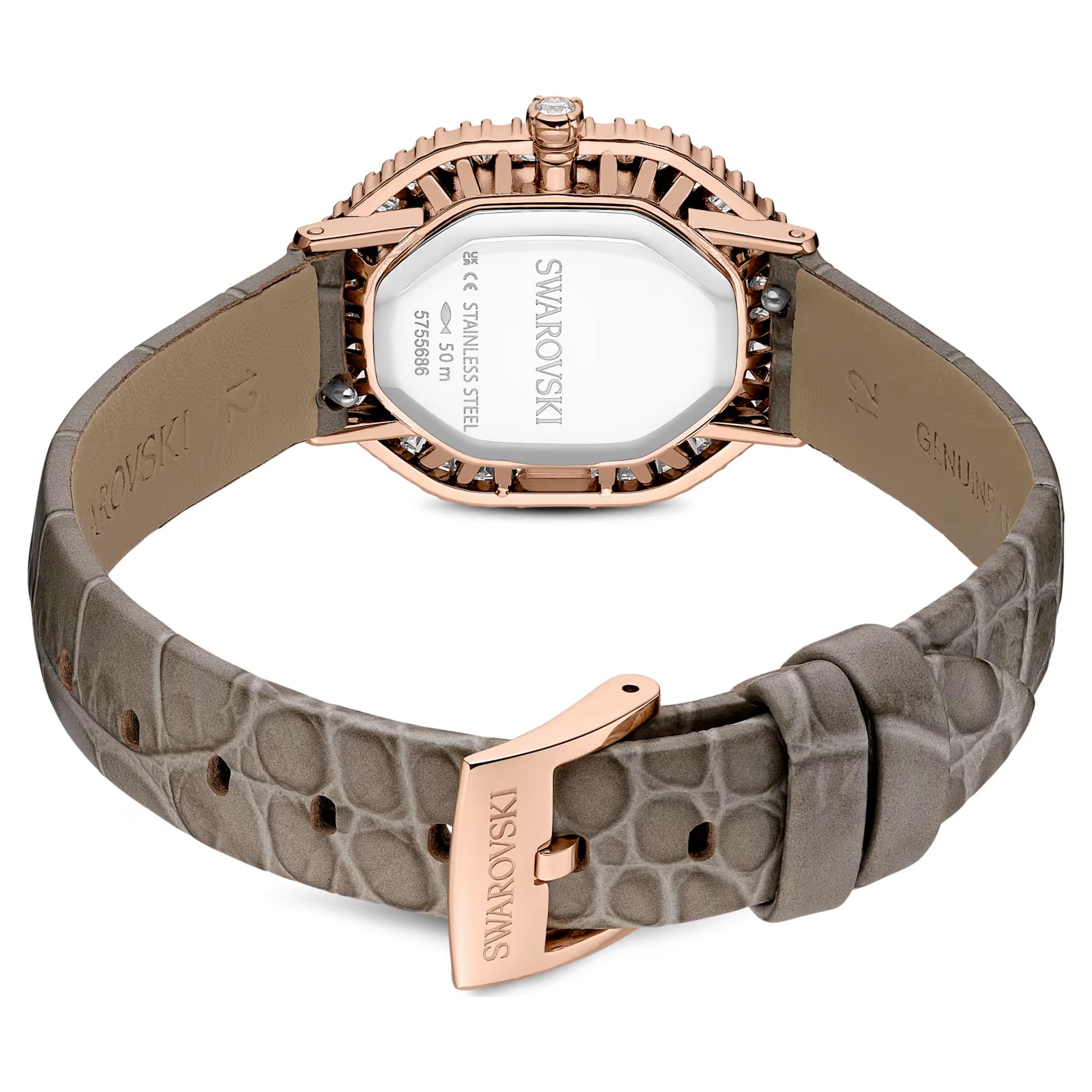 Swarovski Orologio Matrix octagon, Cinturino in pelle, Beige, Finitura in tono oro rosa