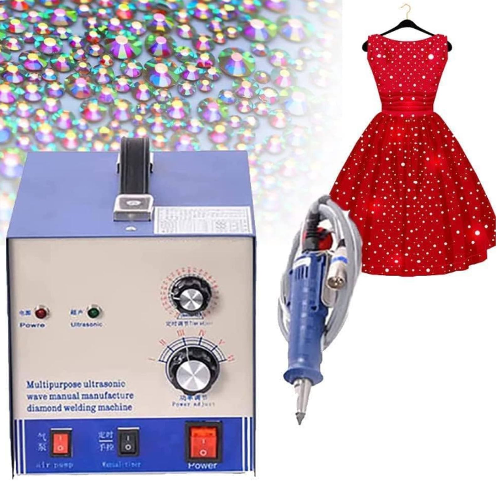 HTDRE Rhinestone Applicator Machine, 80pcs/Min Hot Fix Crystal Setting Tool for DIY Clothes and Shoes Decoration