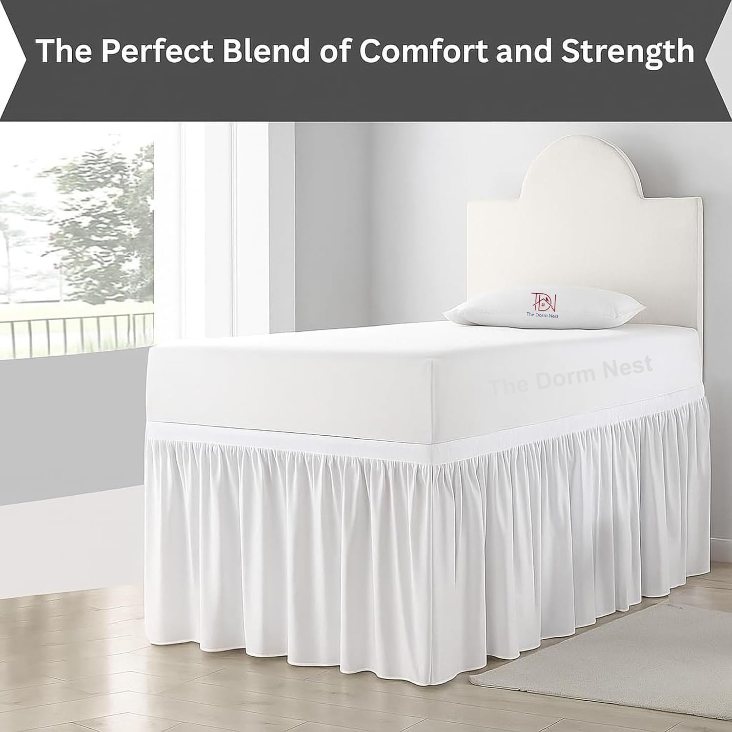 Dorm Bed Skirt Full XL 46 Inch Drop College Dorm Room Essentials Bed Skirt 100% Microfiber Extra Long Ruffle BedSkirt with Split Corner White Solid