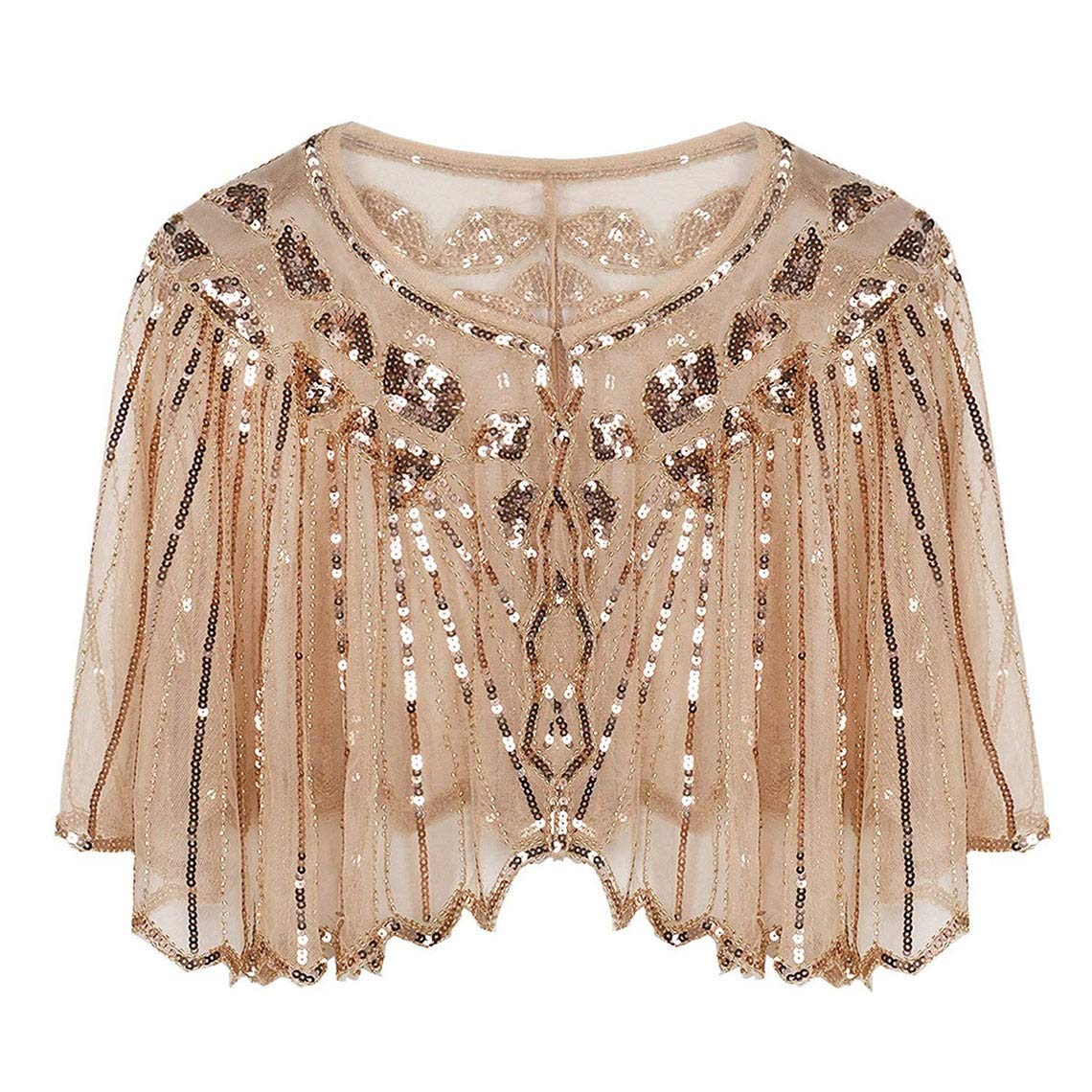 Central Chic © Vintage Sequin Capelet Beaded Shawl Scarves Wedding Bridal Evening Cape Flapper Gatsby 1920s Christmas Party Cover Up Sparkly Shawl (Champagne Sequins)