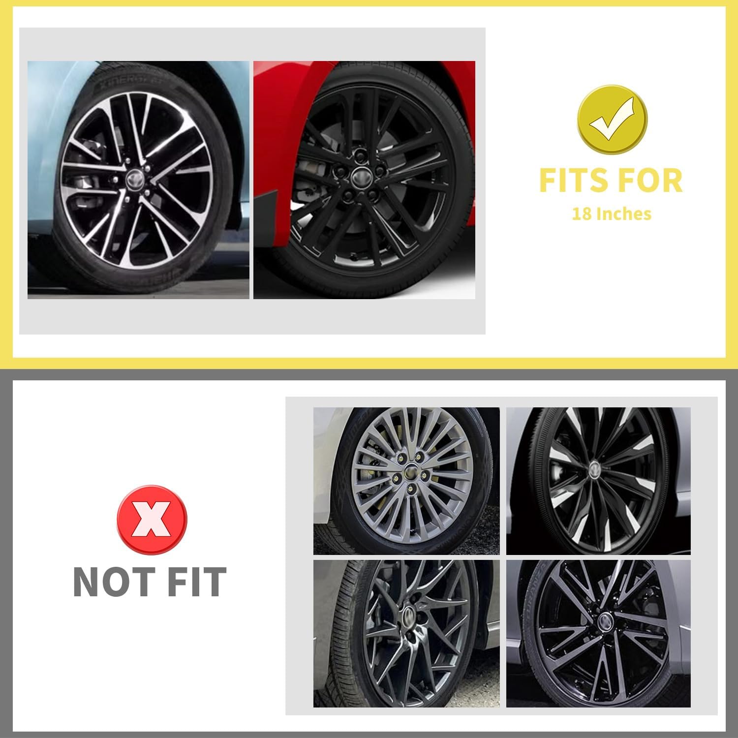 TangMiGe 4-Pack 18 inch Wheel Skins Compatible with 2025-2026 Toyota Camry Hybrid SE/XLE ONLY, Alloy Wheel OEM#42611-AQ020 / 42611-AQ030 (Bright Black Color Wheel Cover)