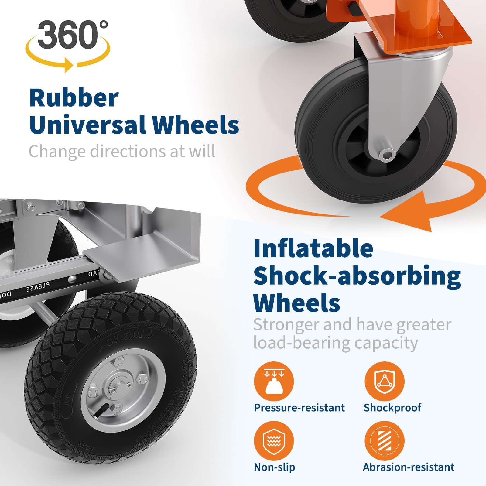 4-in-1 Schwerlast-Plattformwagen aus Aluminium – 1000 kg Tragkraft – Klappbar & vielseitig – Ideal für Haushalt, Lager, Büro, Logistik – Mit Rollen – Farbe: Orange