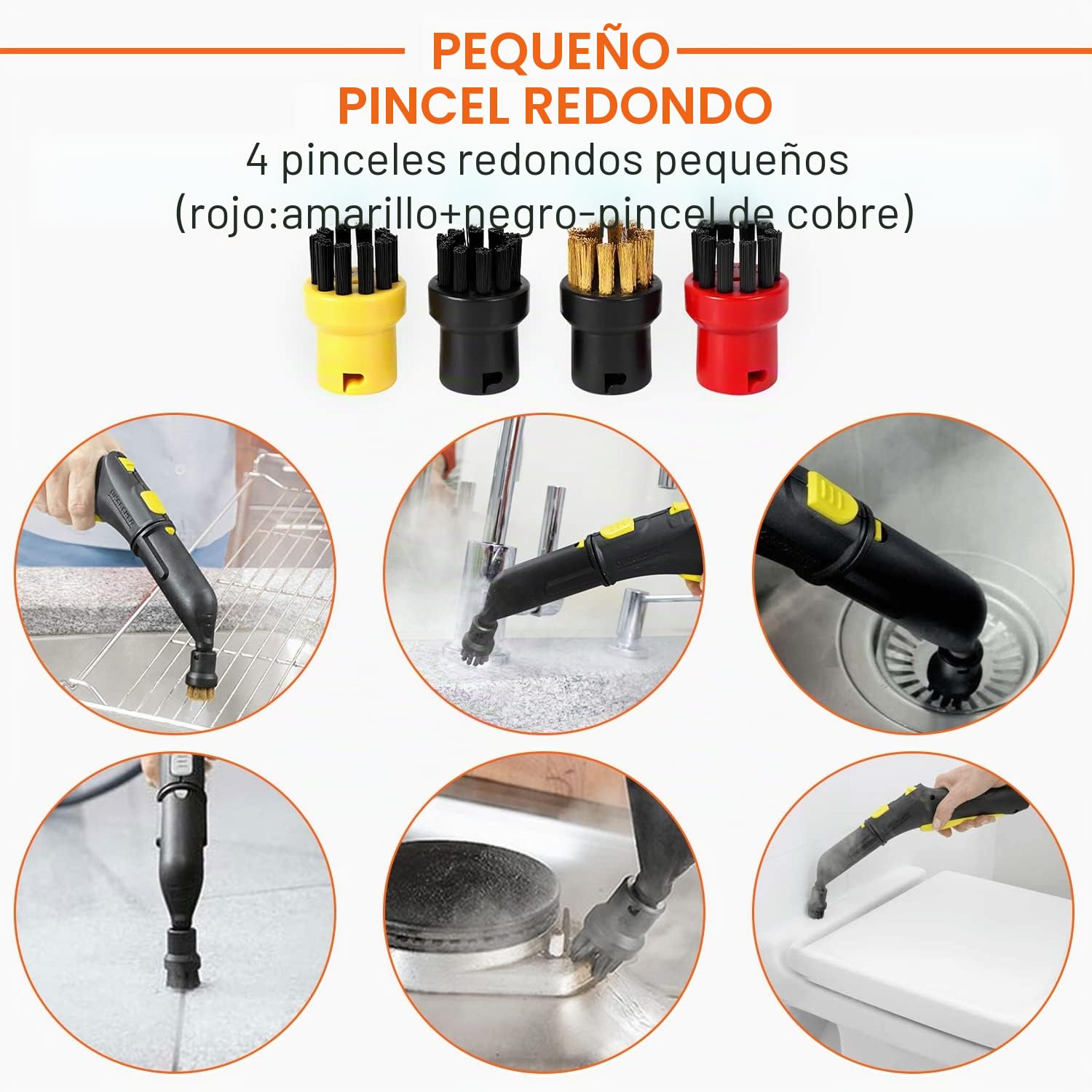Accesorios para Cepillos Limpiadores a Vapor para Kärcher, Cepillos Redondos Cabezal de Boquilla de Limpieza de Vapor Piezas de Repuesto, Compatible con Kärcher SC1/SC2/SC3/SC4/SC5/SC7/CTK10 (150g)