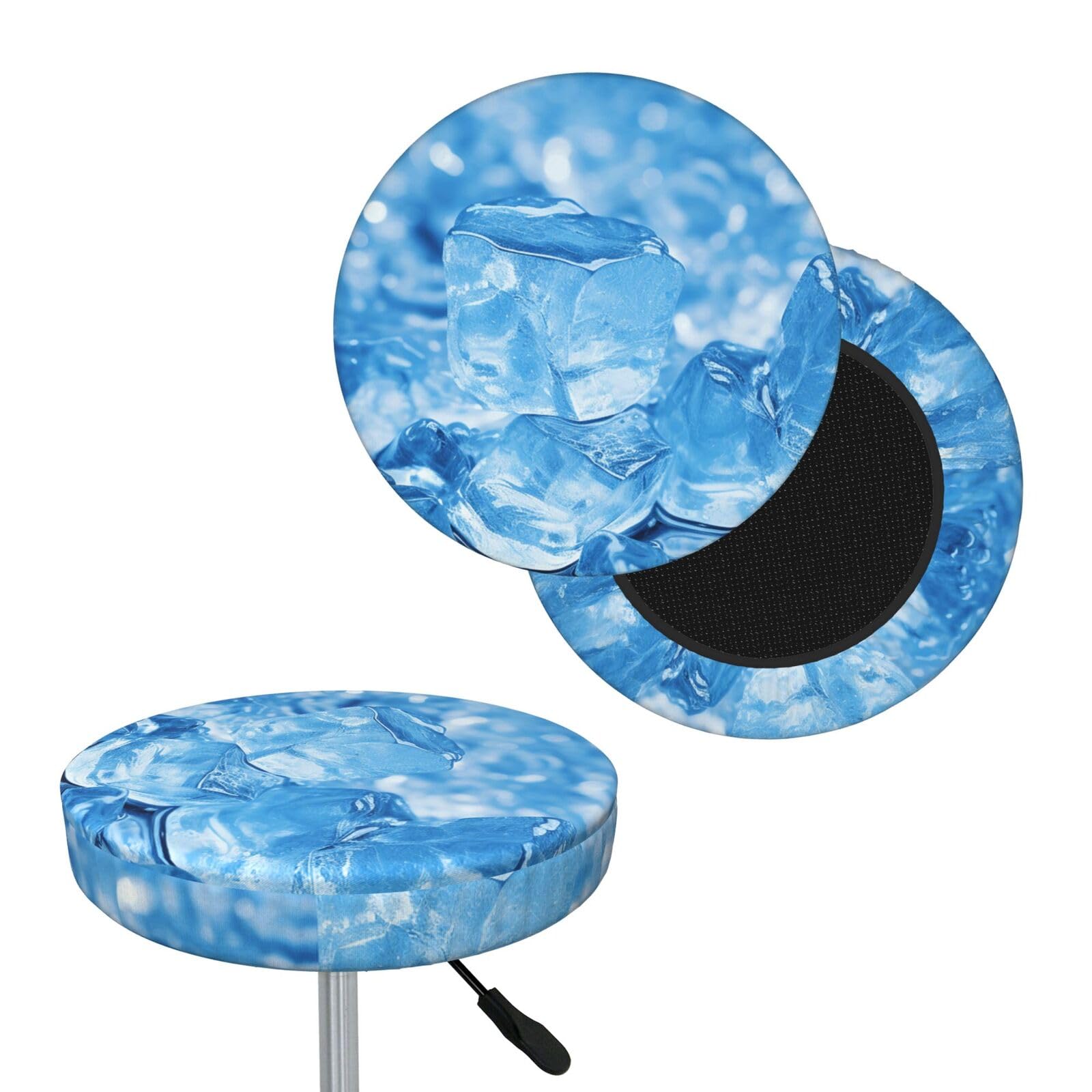 NONHAI Blue ice Cube Background Bar Stool Cover Round Elastic Stool Cushion Covers Dustproof Bar Chair Cover Washable Stool Cushion Slipcover Stretch Stool Seat Covers for 12-14 Inch Chair