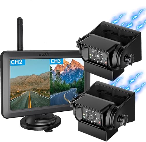 EWAY 2 cámaras magnéticas inalámbricas de respaldo HD1080P con monitor de pantalla dividida de 5 pulgadas, portátil, sin cableado, enganche de