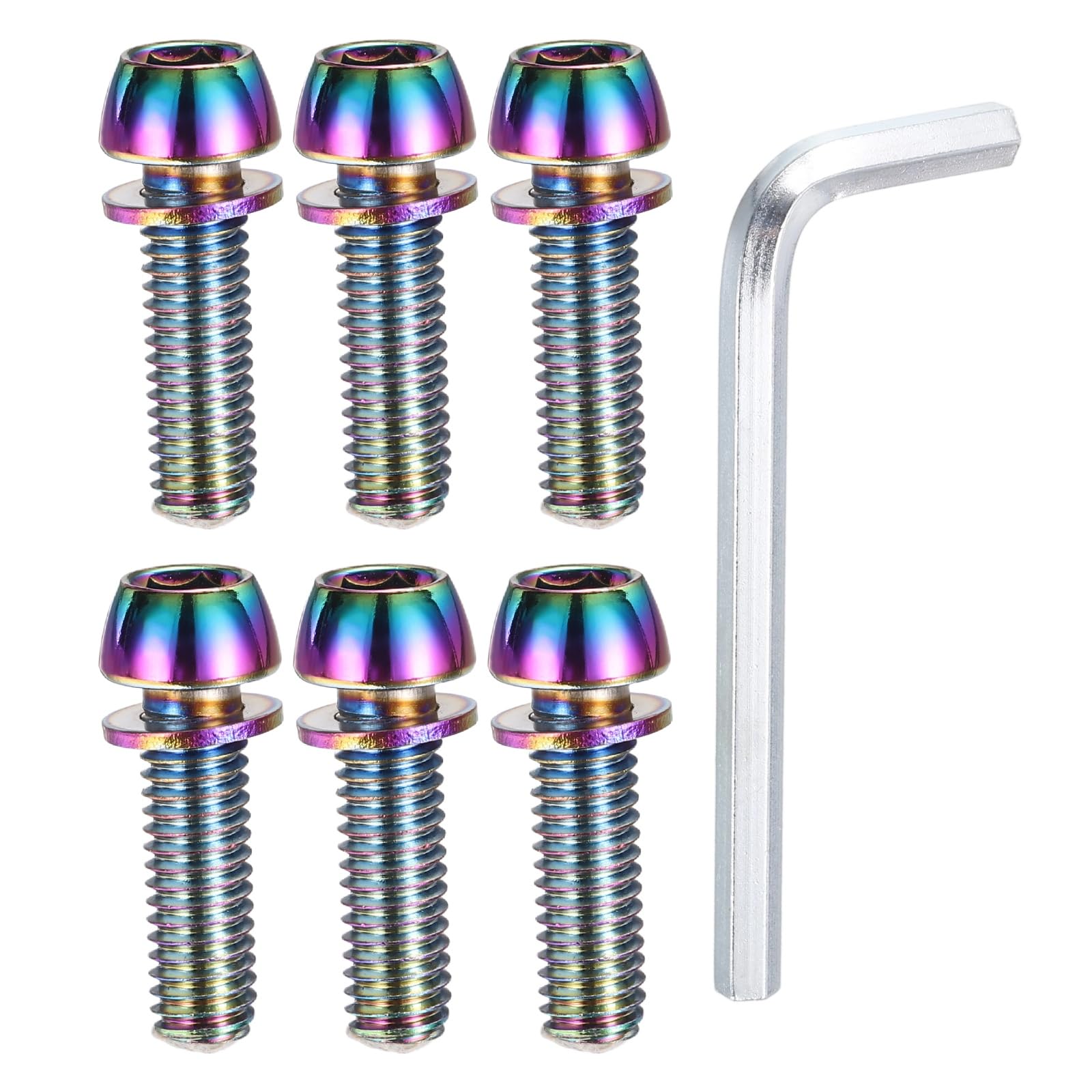 PATIKIL M6 x 20mm Bike Stem Bolts Screws, 6pcs Hex Tapered Bolt Screw with Washers and Wrench for BMX MTB Road Bike Bicycle Stem, Colorful